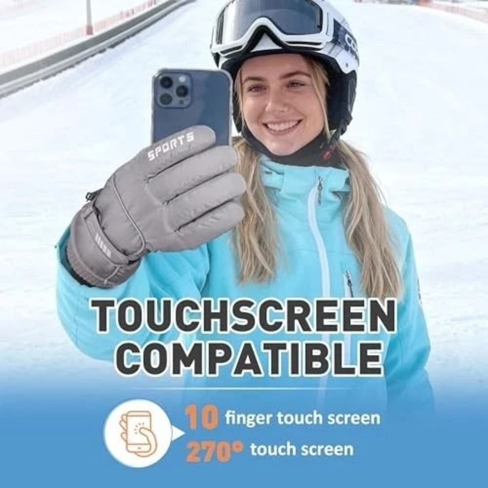 Unisex Waterproof Winter Gloves Touchscreen,Windproof Thermal Ski Medium Black